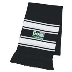 Two-Tone Knit Scarf with Fringe - 1015_BLK_Embroidery