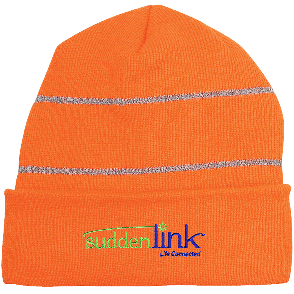 Knit Cuff Beanie with Reflective Stripes - 1073_NEONORN_Embroidery