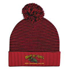 Knit Pom Striped Beanie with Cuff - 1092_RED_Embroidery