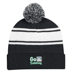Two Tone Knit Pom Beanie with Cuff - 1097_BLK_Embroidery