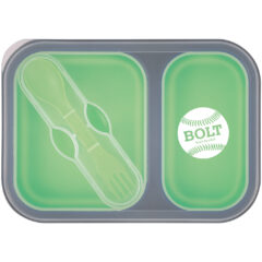 Collapsible 2-Section Food Container With Dual Utensil - 2121_GRN_Padprint