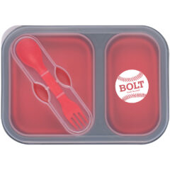 Collapsible 2-Section Food Container With Dual Utensil - 2121_RED_Padprint