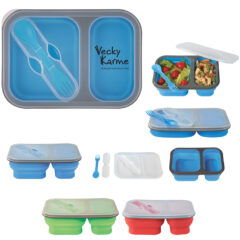 Collapsible 2-Section Food Container With Dual Utensil - 2121_group