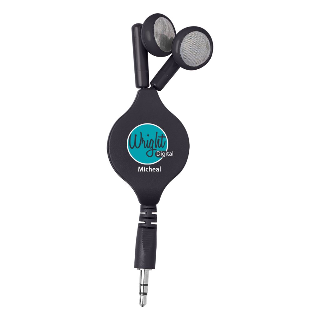 Retractable Ear Buds - 2705_BLK_Personalization_Digibrite