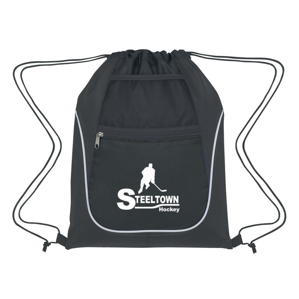 Drawstring Sports Pack With Dual Pockets - 3053_BLKBLK_Silkscreen