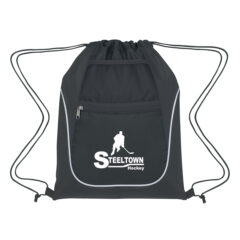 Drawstring Sports Pack With Dual Pockets - 3053_BLKBLK_Silkscreen