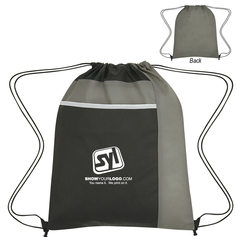 Drawstring Backpack with Large Pocket - 3382_GRA