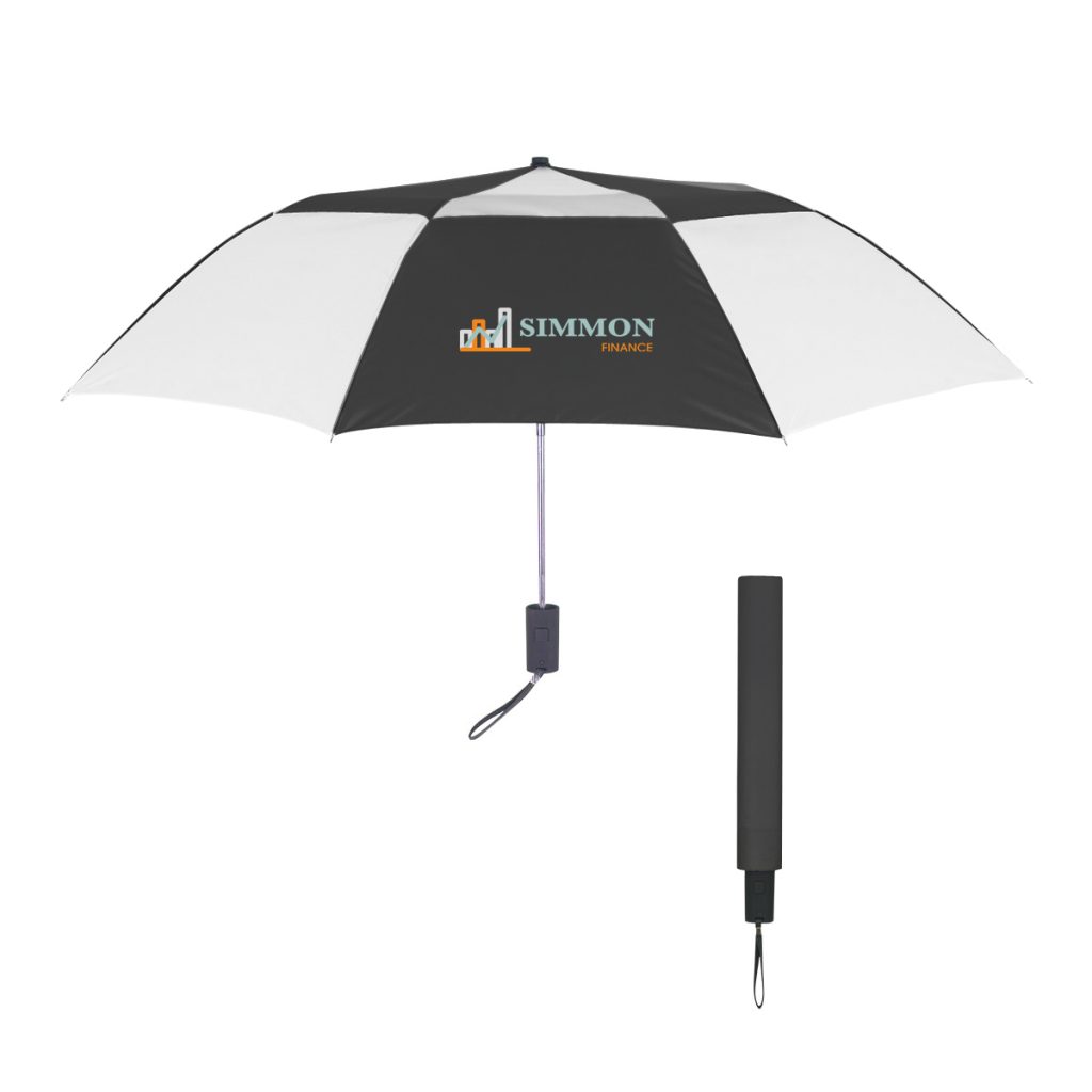 Telescopic Folding Vented Umbrella – 44″ Arc - 4132_WHTBLK_Colorbrite