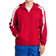 Sport-Tek® Fleece-Lined Colorblock Jacket - 4714-TRedWhite-1-JST81TRedWhiteModelFront1-1200W