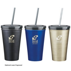 Stainless Steel Double Wall Tumbler with Straw – 16 oz - 5845_Optional laser engraved_Group