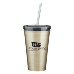 Stainless Steel Double Wall Tumbler with Straw – 16 oz - 5845_SIL_Silkscreen