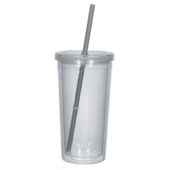 Double Wall Acrylic Tumbler With Straw – 24 oz - 5868_trans_clear_charcoal_straw