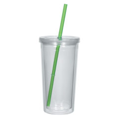 Double Wall Acrylic Tumbler With Straw – 24 oz - 5868_trans_clear_green_straw