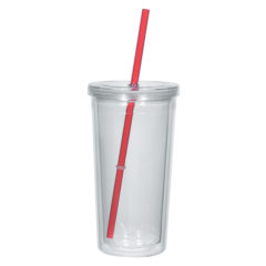 Double Wall Acrylic Tumbler With Straw – 24 oz - 5868_trans_clear_red_straw