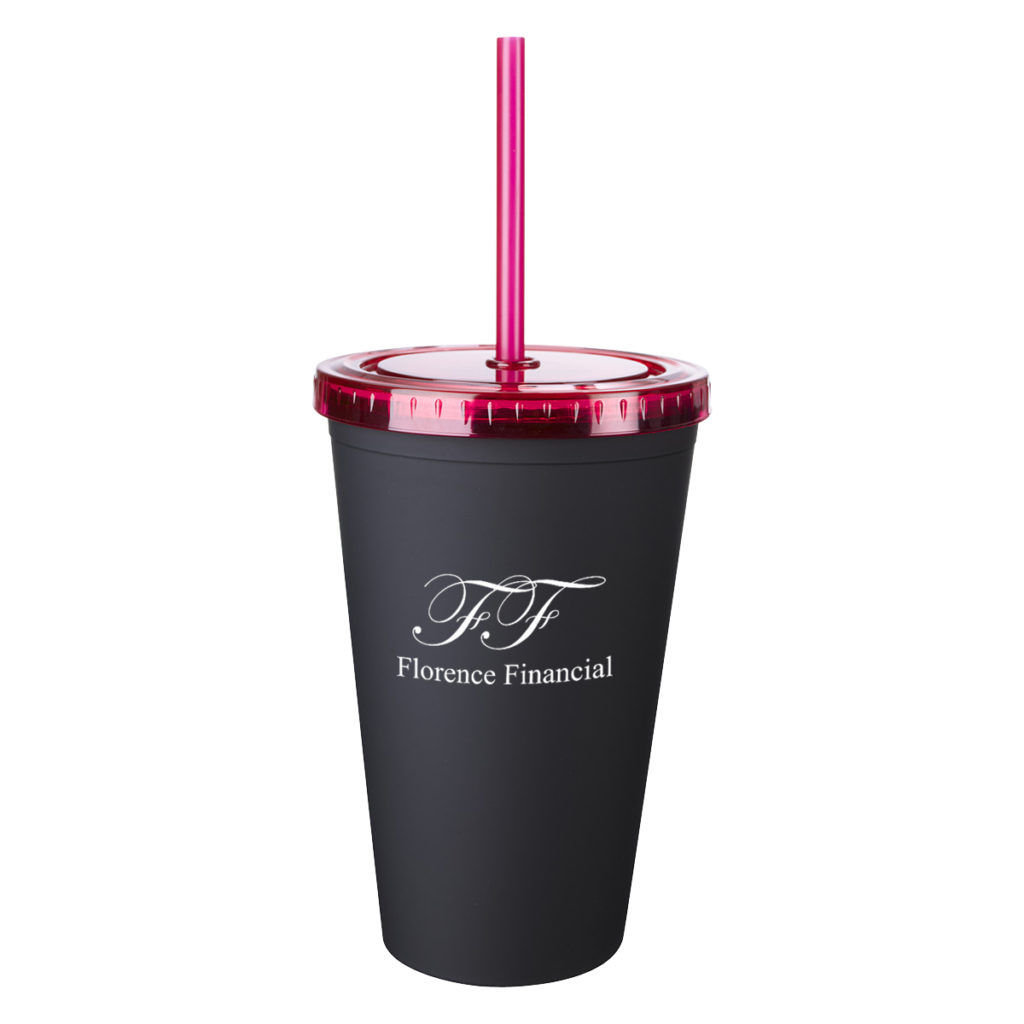 Newport Tumbler with Straw – 16 oz - 5958_MATBLKREDLIDREDSTRAW_Silkscreen