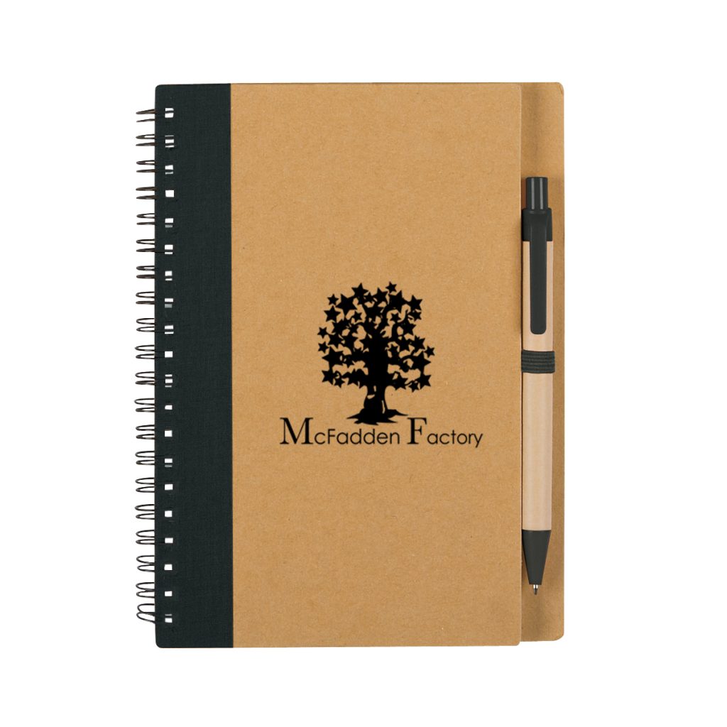 Eco-Inspired Spiral Notebook & Pen - 6100_NATBLK_Silkscreen