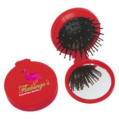 Brush and Compact Mirror - 7113_RED_Digibrite