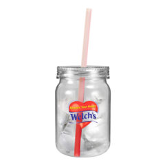 Plastic Mason Jar with Mood Straw – 24 oz - 80-74224-frosted-to-red