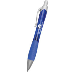 Rio Ballpoint Pen with Contoured Rubber Grip - 880_TRNBLU_Silkscreen