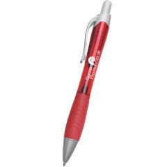 Rio Ballpoint Pen with Contoured Rubber Grip - 880_TRNRED_Silkscreen