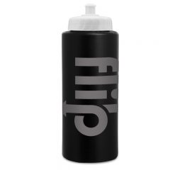 Basic Sports Bottles with Logo – 32 oz - Pushpull Black Clear Lid