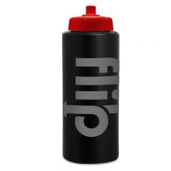 Basic Sports Bottles with Logo – 32 oz - Pushpull Black Red Lid