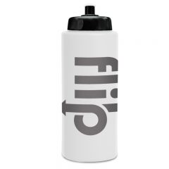 Basic Sports Bottles with Logo – 32 oz - Pushpull White Black Lid