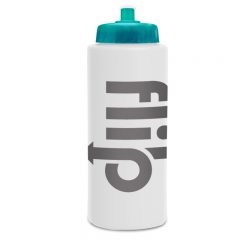 Basic Sports Bottles with Logo – 32 oz - Pushpull White Trans Aqua Lid