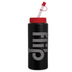 Basic Sports Bottles with Logo – 32 oz - Straw Black Red Lid