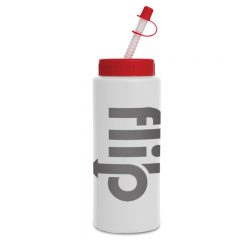 Basic Sports Bottles with Logo – 32 oz - Straw Frost Red Lid