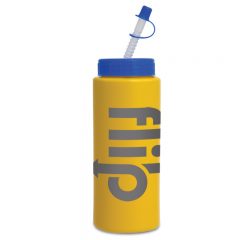 Basic Sports Bottles with Logo – 32 oz - Straw Yellow Blue Lid