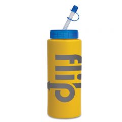 Basic Sports Bottles with Logo – 32 oz - Straw Yellow Trans Blue Lid