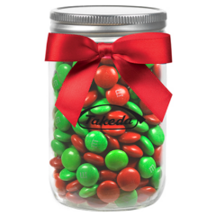 Glass Mason Jar with Satin Bow and Candy Fill – 12 oz - Glass Mason Jar with Satin Bow and SnacksHolidayM038MS