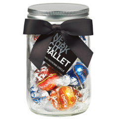 Glass Mason Jar with Satin Bow and Candy Fill – 12 oz - Glass Mason Jar with Satin Bow and SnacksLindtTruffles