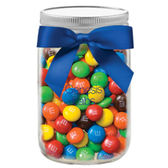 Glass Mason Jar with Satin Bow and Candy Fill – 12 oz - Glass Mason Jar with Satin Bow and SnacksM038MS