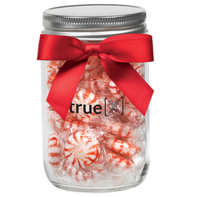 Glass Mason Jar with Satin Bow and SnacksStarlightMints