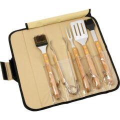 Bamboo BBQ Set in Roll-Up Case – 5 piece - S0624 8211 utensils