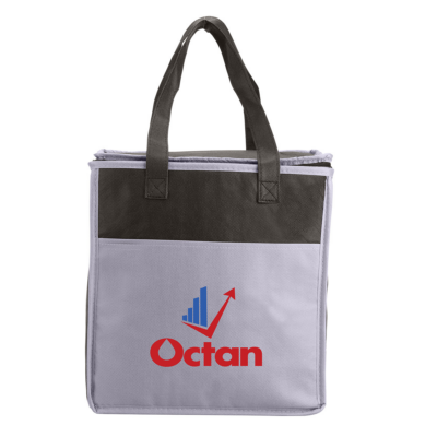 Two-Tone Flat Top Insulated Non-Woven Grocery Tote 8211 20 cans 8211 Grey