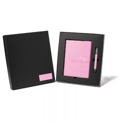 Euro Wrapped Padfolio and Pen Gift Set - Pink