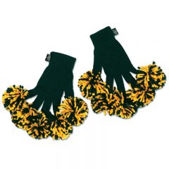 Spritz Fingers Knit Pom Pom Gloves - Dark Green Yellow Gold