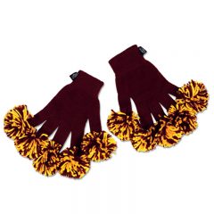 Spritz Fingers Knit Pom Pom Gloves - Maroon Yellow Gold