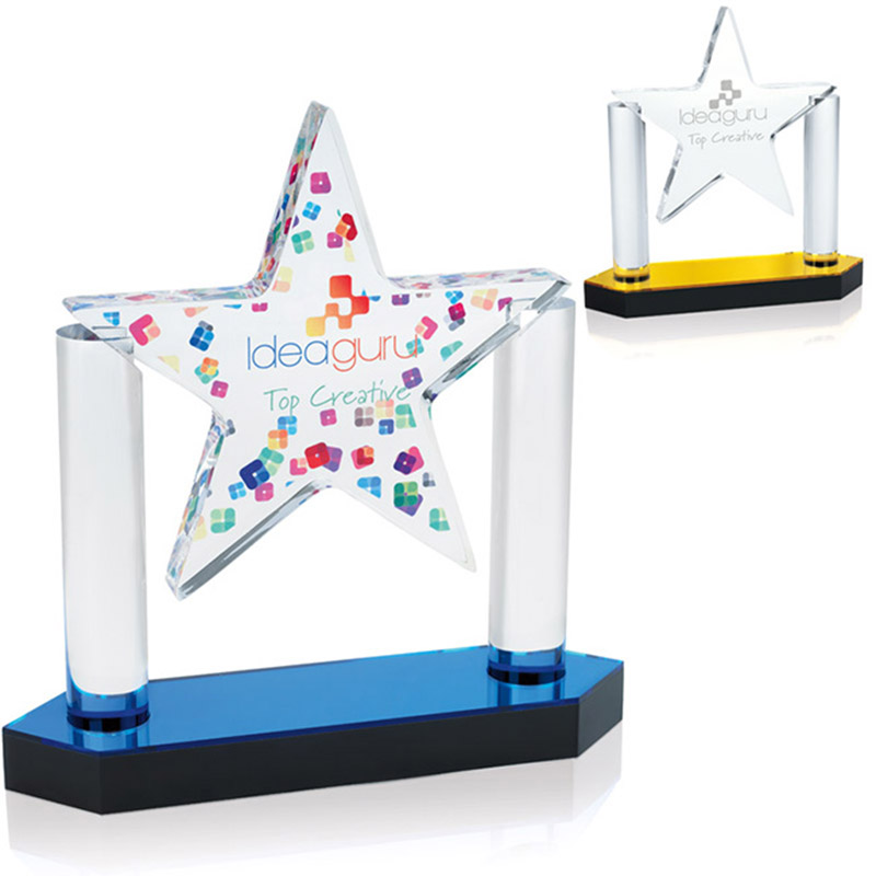 Acrylic Floating Star Award - Blue And Yellow