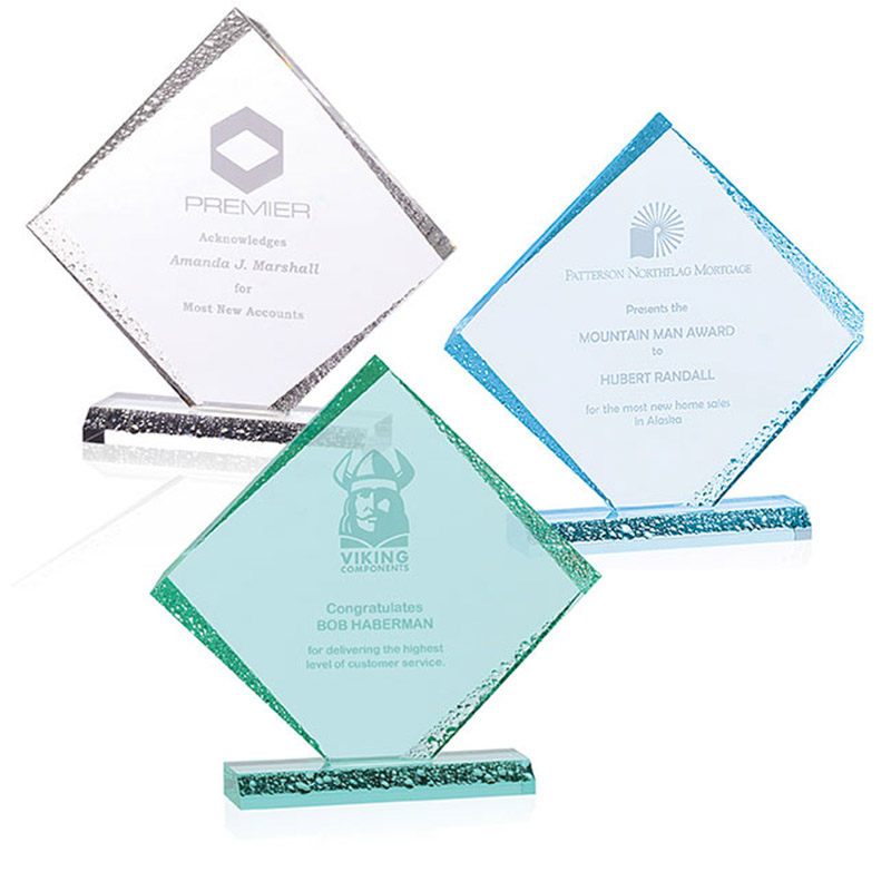 Medium Diamond Ice Acrylic Award - Clear Green Blue