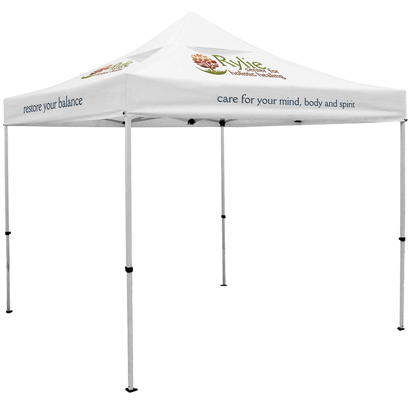 Premium 10′ x 10′ Vented Canopy Event Tent Kit with Four Location Full Color Imprint - White