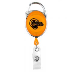 Retractable Carabiner Style Badge Reel and Badge Holder - Translucent Orange