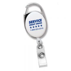 Retractable Carabiner Style Badge Reel and Badge Holder - White