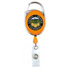 Full Color Retractable Carabiner Style Badge Reel and Badge Holder - Translucent Orange