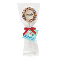 Chocolate Covered Oreo Pops - White Chocolate Rainbow Sprinkles Printed Logo