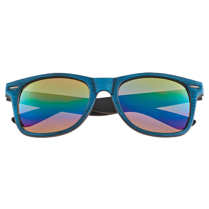 Textured Woodtone Mirrored Sunglasses - Blue