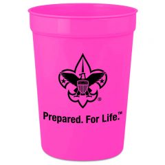 Smooth Plastic Stadium Cups – 12 oz - Neon Pink